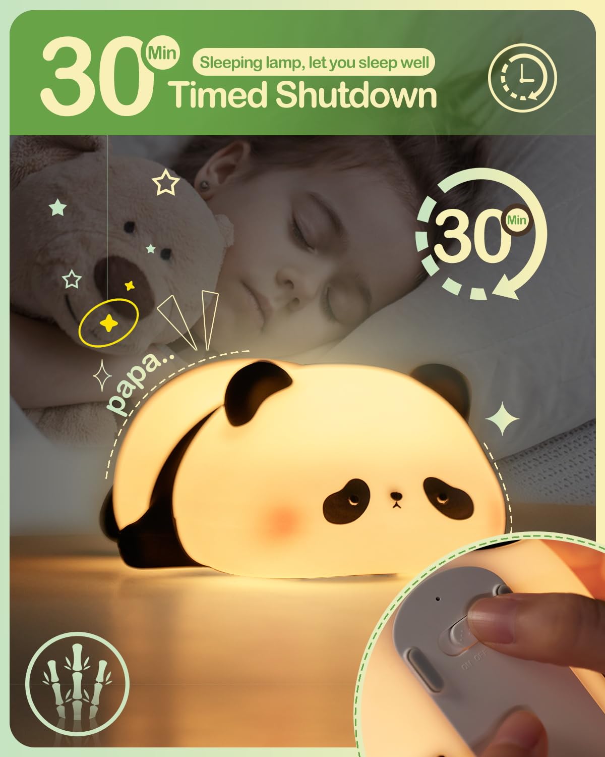 Panda Night Lights For Kids Cute Animal Silicone Timing Rechargeable Lamp Cartoon Panda Bedroom Decoration Kids Boys Girls Gift