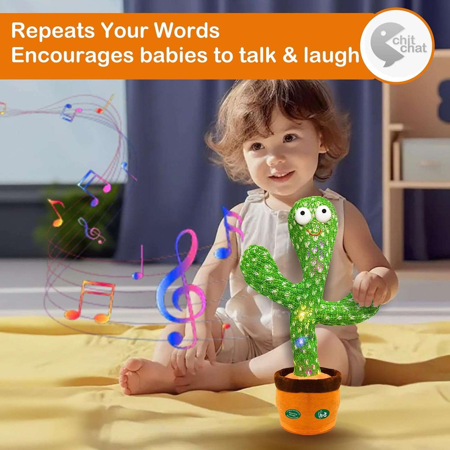 Dancing Mimicking Talking Cactus Toy,Funny Gift for Toddler 1 2 3 Year Old Boy Girl,Singing Record Repeat What You Say Light Up Baby Infant Toys 6-12 12-18 Months (Volume Adjustment)