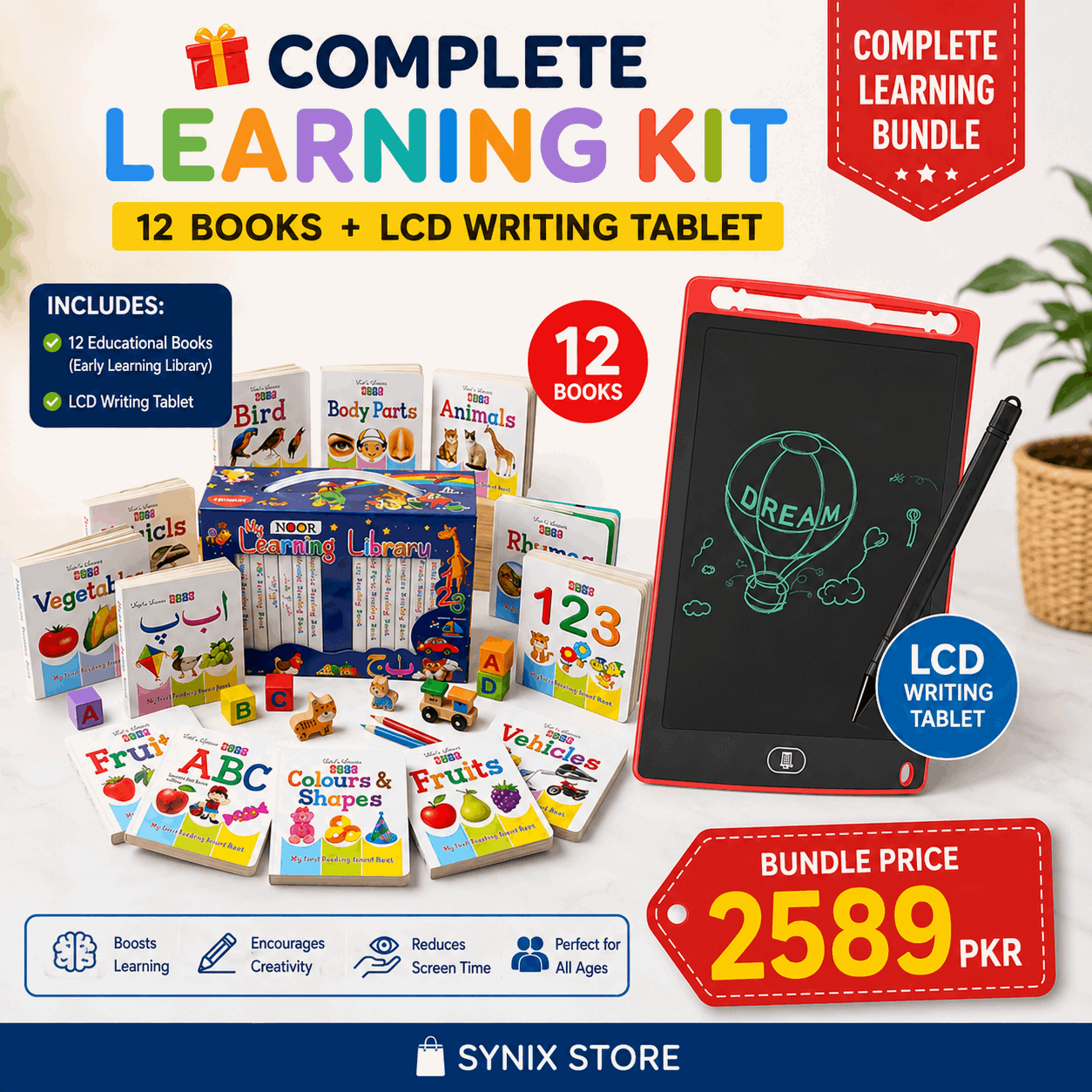 🎁 Complete Learning Kit — 12 Books + LCD Writing Tablet