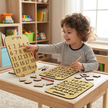 Early Learning Wooden Stencil Board Set - ABC, Numbers, Alifbey