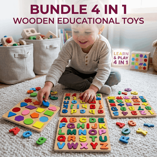 Early Educational Wooden Colorful 3D Learning Board (Sharp your kids Thinking Skills) 4 in 1 Bundle