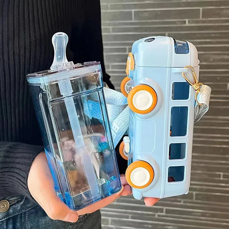 Car Design Kids Water Bottle with Strap – Leakproof & BPA-Free