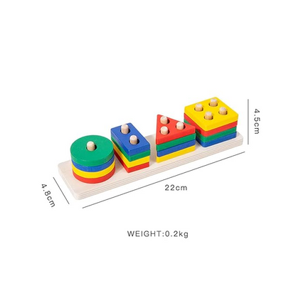 Wooden Geometric Shape Blocks For Kids - 4 Shapes