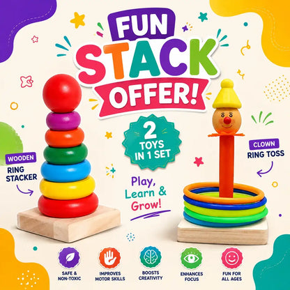 Active Play Bundle – Ring Toss + Rainbow Stacking Tower