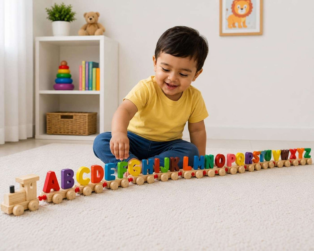 Wooden Alphabet Train Set for Kids – A to Z Letter Learning Toy, Educational ABC Train, Preschool Learning Toy for Toddlers Boys & Girls