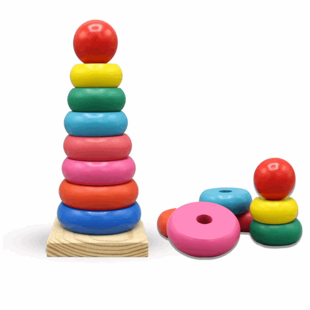 Wooden Stacking Rainbow Tower For Kids