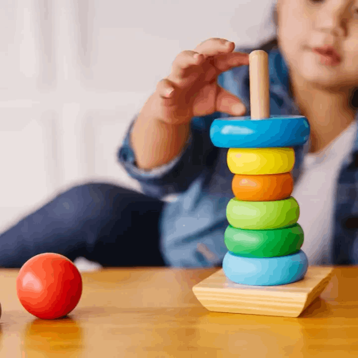 Wooden Stacking Rainbow Tower For Kids