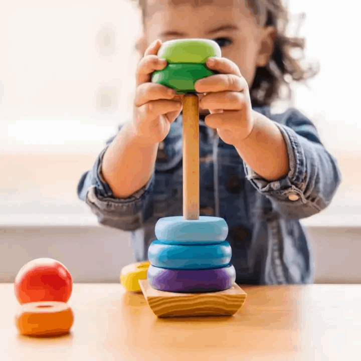 Wooden Stacking Rainbow Tower For Kids