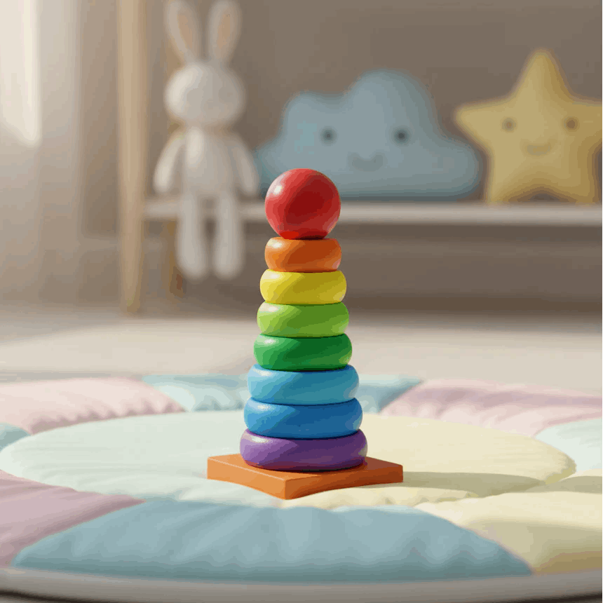 Wooden Stacking Rainbow Tower For Kids