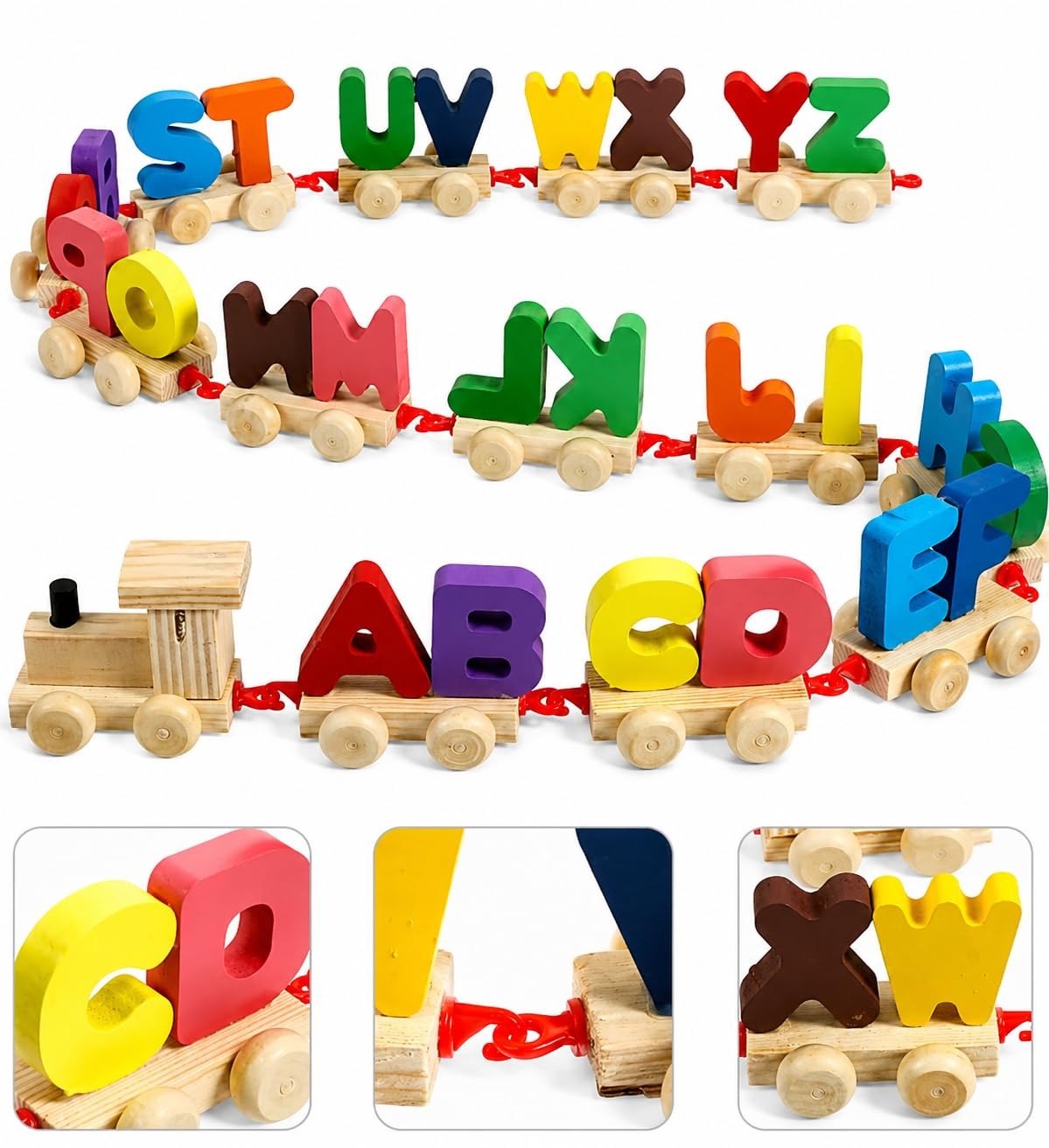 Wooden Alphabet Train Set for Kids – A to Z Letter Learning Toy, Educational ABC Train, Preschool Learning Toy for Toddlers Boys & Girls