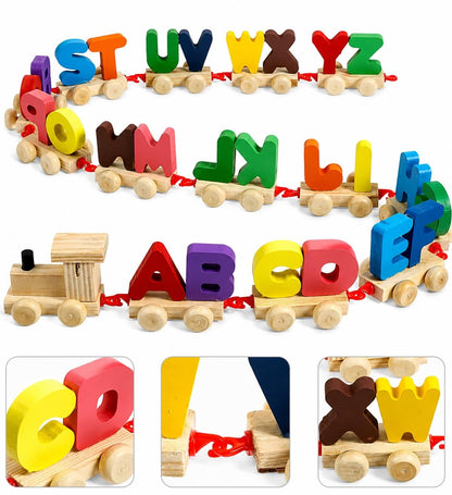 Wooden Alphabet Train Set for Kids – A to Z Letter Learning Toy, Educational ABC Train, Preschool Learning Toy for Toddlers Boys & Girls