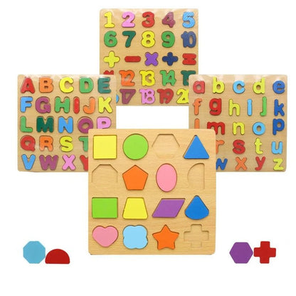 3D Wooden Alphabet, Number &amp; Shapes Puzzle Board