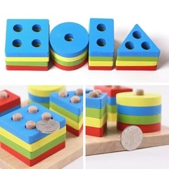 Wooden Geometric Shape Blocks For Kids - 4 Shapes