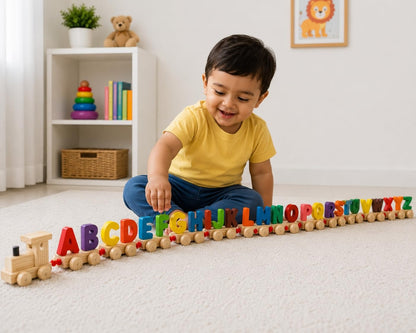 Wooden Alphabet Train Set for Kids – A to Z Letter Learning Toy, Educational ABC Train, Preschool Learning Toy for Toddlers Boys & Girls
