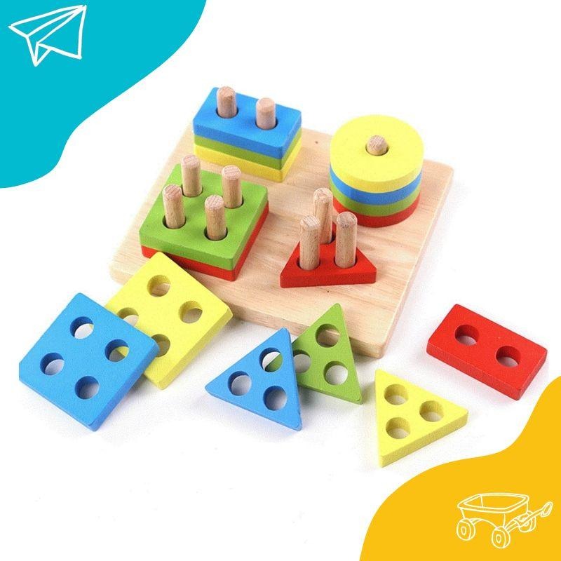 Wooden Geometric Shape Blocks For Kids - 4 Shapes
