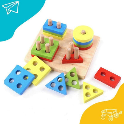Wooden Geometric Shape Blocks For Kids - 4 Shapes