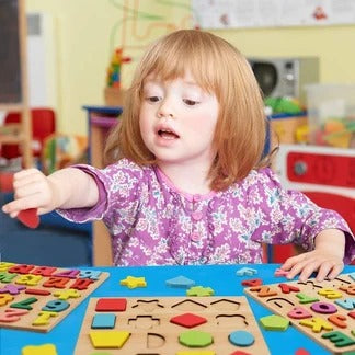 Wooden Early Learning Puzzle Boards - English, Math & Shapes (Set of 3)