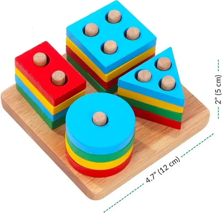 Wooden Geometric Shape Blocks For Kids - 4 Shapes