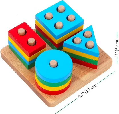 Wooden Geometric Shape Blocks For Kids - 4 Shapes