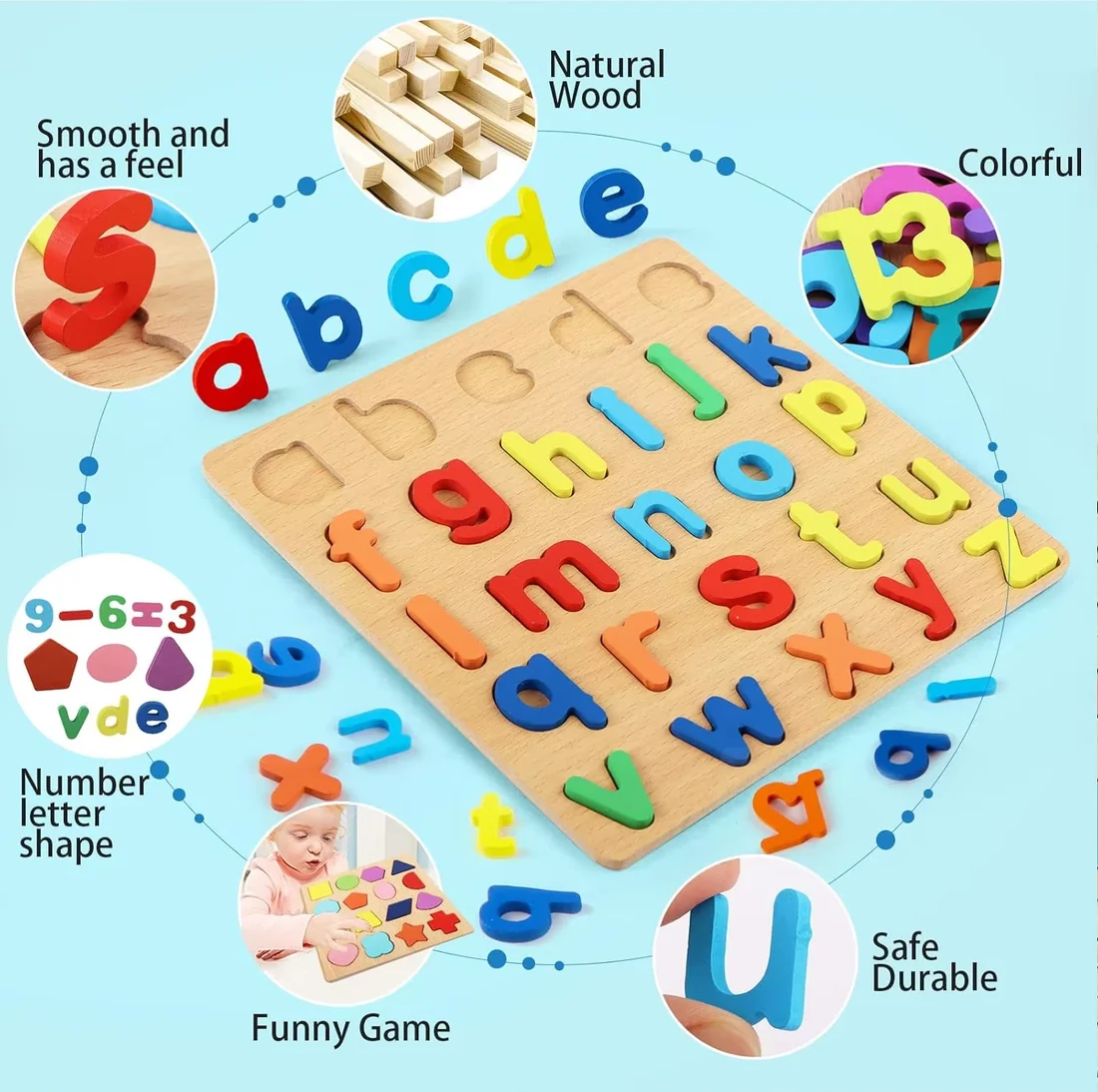Wooden Early Learning Puzzle Boards - English, Math & Shapes (Set of 3)