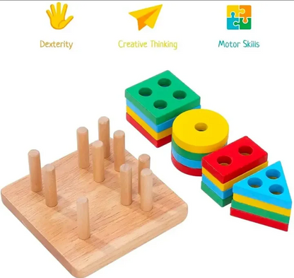 Wooden Geometric Shape Blocks For Kids - 4 Shapes