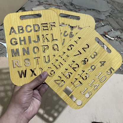 Early Learning Wooden Stencil Board Set – ABC, Numbers &amp; Alifbey (Pack of 3)