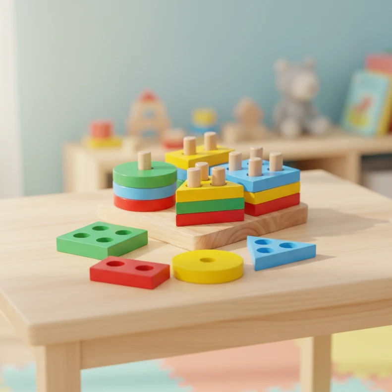 Wooden Geometric Shape Blocks For Kids - 4 Shapes