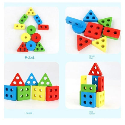 Wooden Geometric Shape Blocks For Kids - 4 Shapes