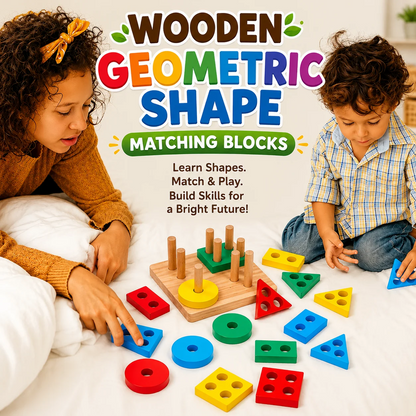 Wooden Geometric Shape Blocks For Kids - 4 Shapes