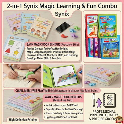 No-mess Magic Combo-Sank Reusable Practice books + Magic Water Colour Book