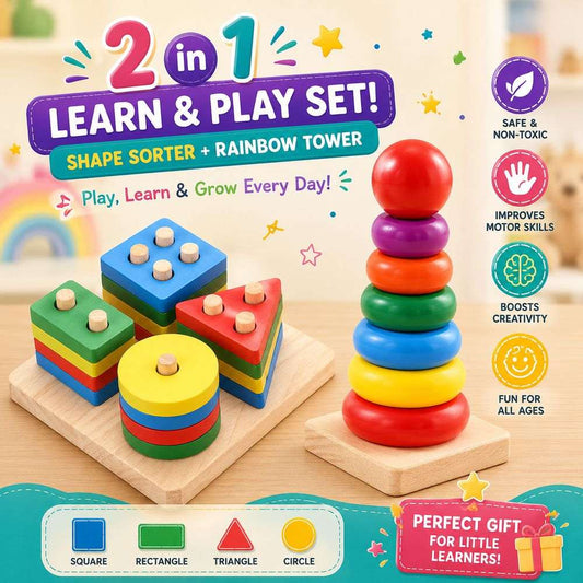 Sensory Starter Bundle – Rainbow Stacking tower + Geometric Shape Blocks
