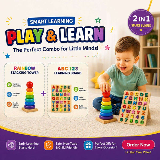 Rainbow Stacking Tower + ABC/123 Learning Board Bundle