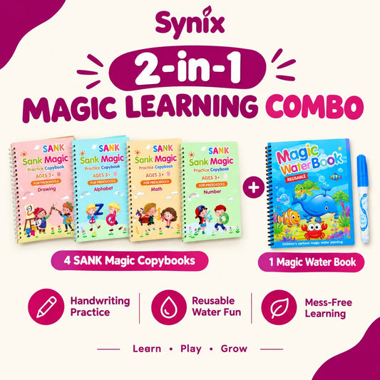 No mess, Magic Combo-Sank Reusable Practice books + Magic Water Colour Book. Improve your child writting, (SAVE RS. 380)